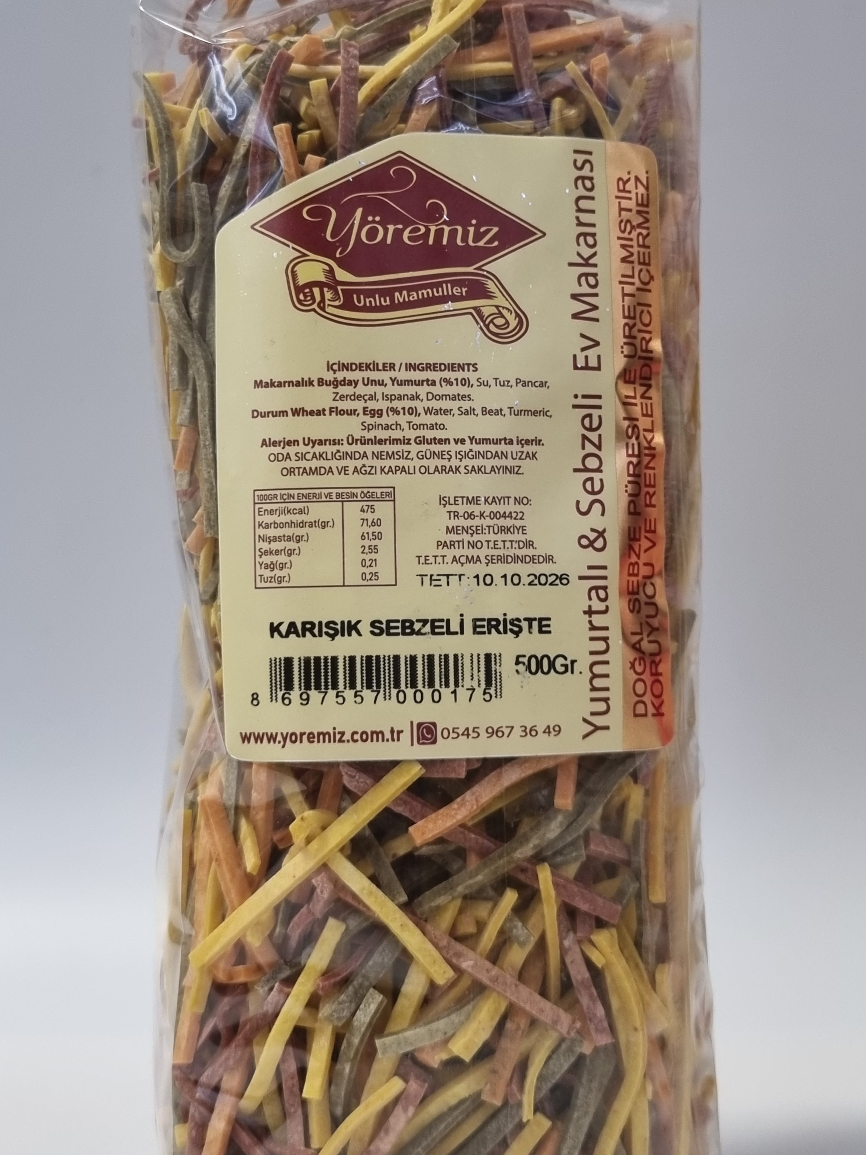 Yöremiz Yumurtalı & Sebzeli Erişte 500g (Hausgemachte Eier- und Gemüsenudeln ohne Zusatzstoffe)