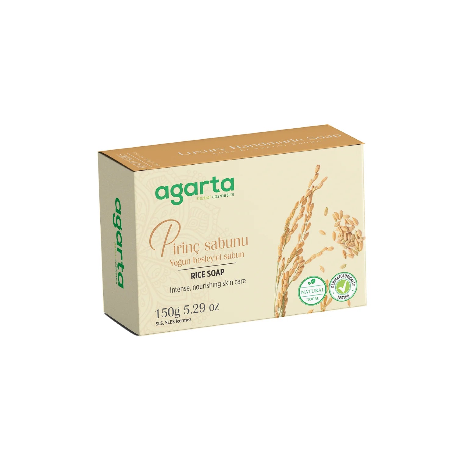 Agarta Doğal El Yapımı Cilt Beyazlatıcı Pirinç Sabunu (Agarta Natürliches Handgemachtes Reisseifenstück – Aufhellende Gesichtsseife) 150 g