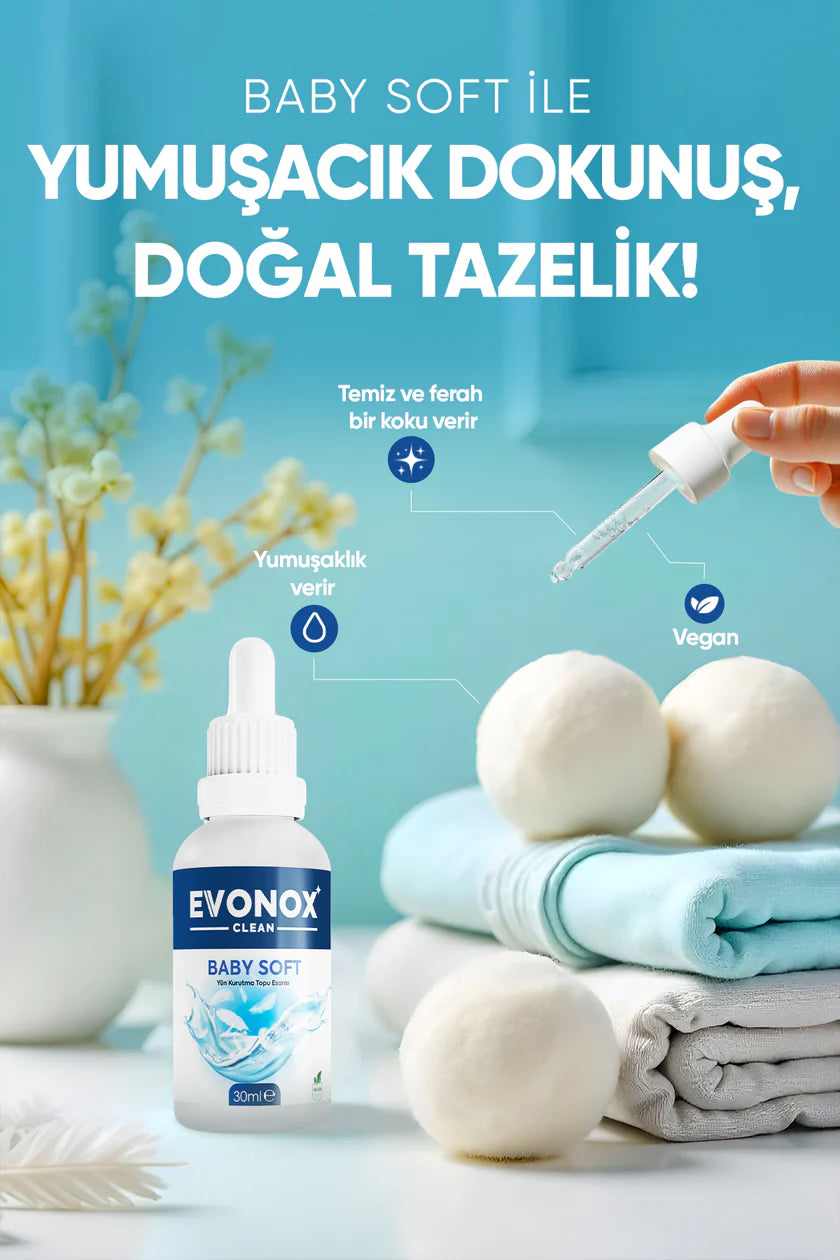 Evonox Clean Yün Kurutma Topu Esansı – Baby Soft (Evonox Clean Wool Trocknerball-Essenz – Baby Soft)