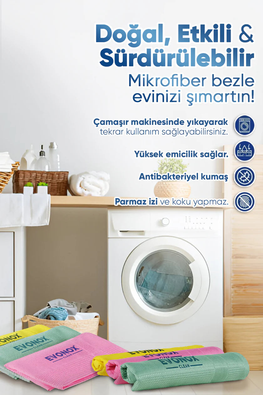 Evonox Clean Mikrofiber Çok Amaçlı Temizlik Bezi 3'lü Set