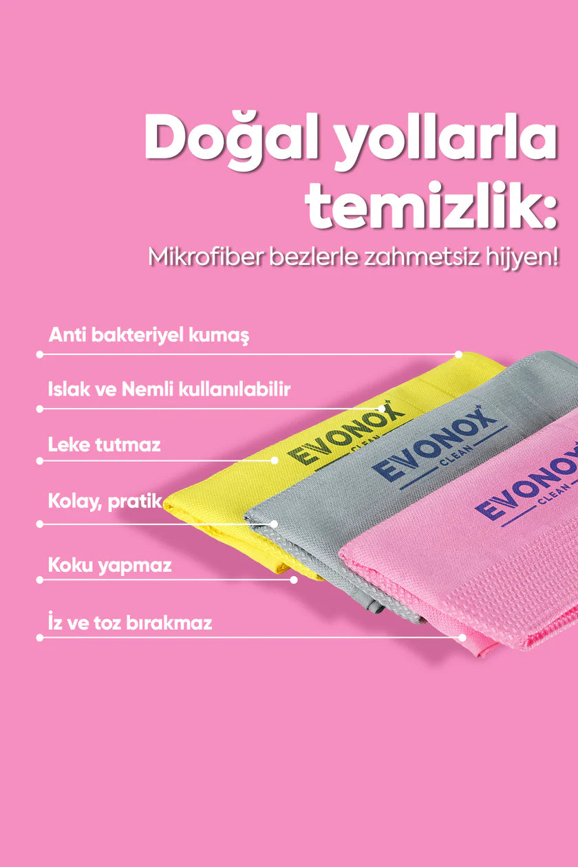 Evonox Clean Mikrofiber Çok Amaçlı Temizlik Bezi 3'lü Set
