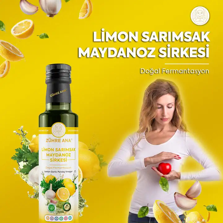 ZÜHRE ANA LİMON-SARIMSAK-MAYDANOZ SİRKESİ (Zitronen-Knoblauch-Petersilie Essig)