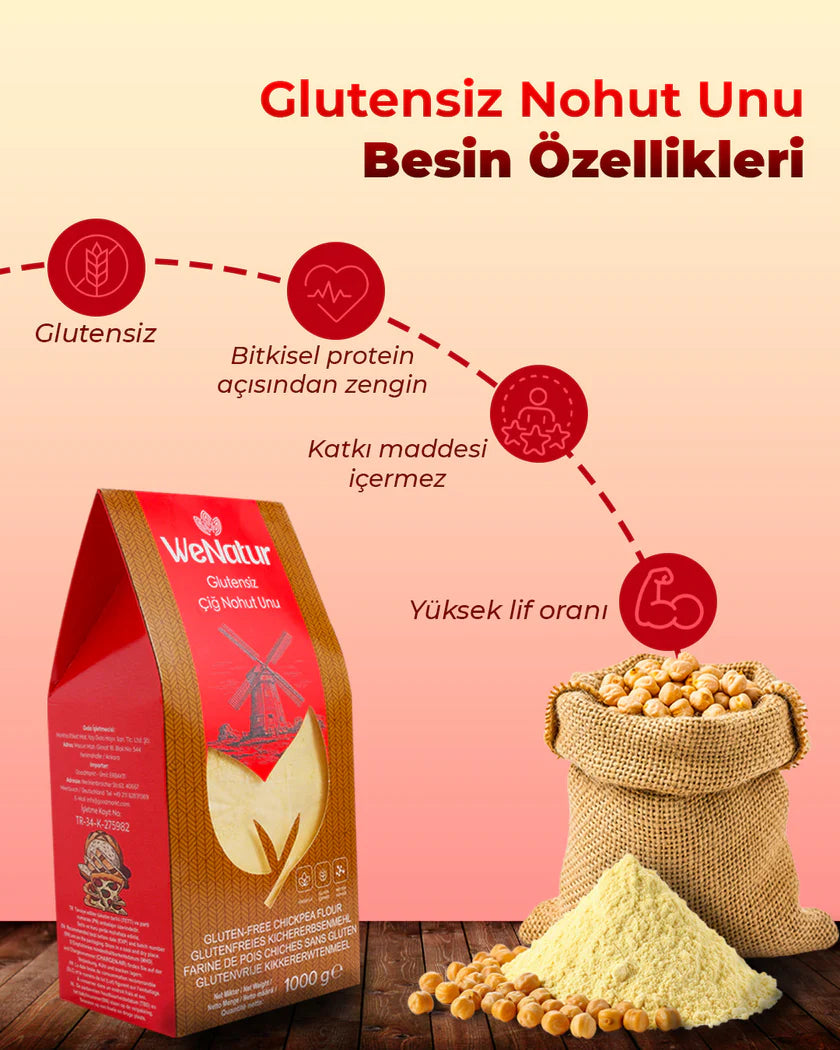 WeNatur Glutensiz Çiğ Nohut Unu (Glutenfreies Roh-Kichererbsenmehl) 1000 g