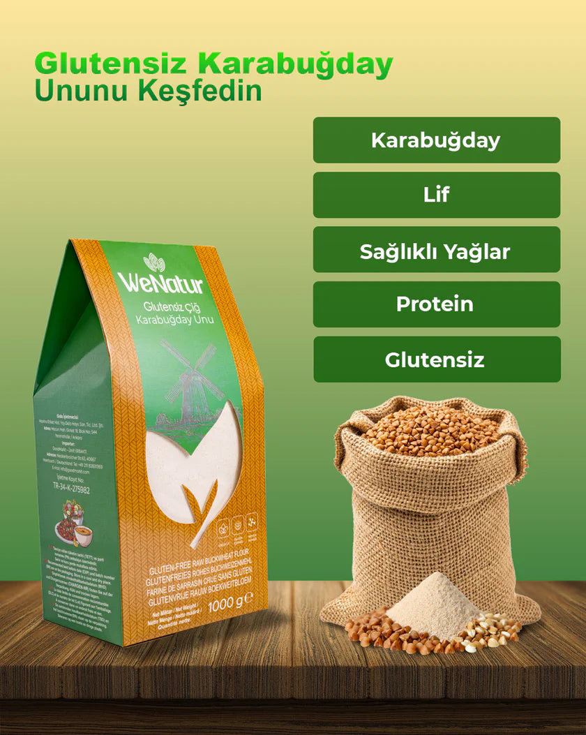 WeNatur Glutensiz Çiğ Karabuğday Unu (Glutenfreies Roh-Buchweizenmehl) 1000 g
