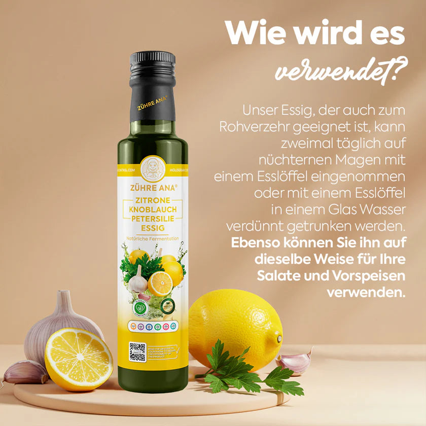 ZÜHRE ANA LİMON-SARIMSAK-MAYDANOZ SİRKESİ (Zitronen-Knoblauch-Petersilie Essig)
