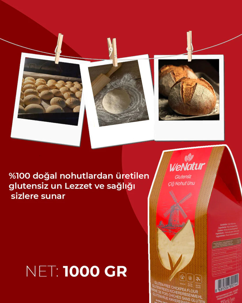 WeNatur Glutensiz Çiğ Nohut Unu (Glutenfreies Roh-Kichererbsenmehl) 1000 g