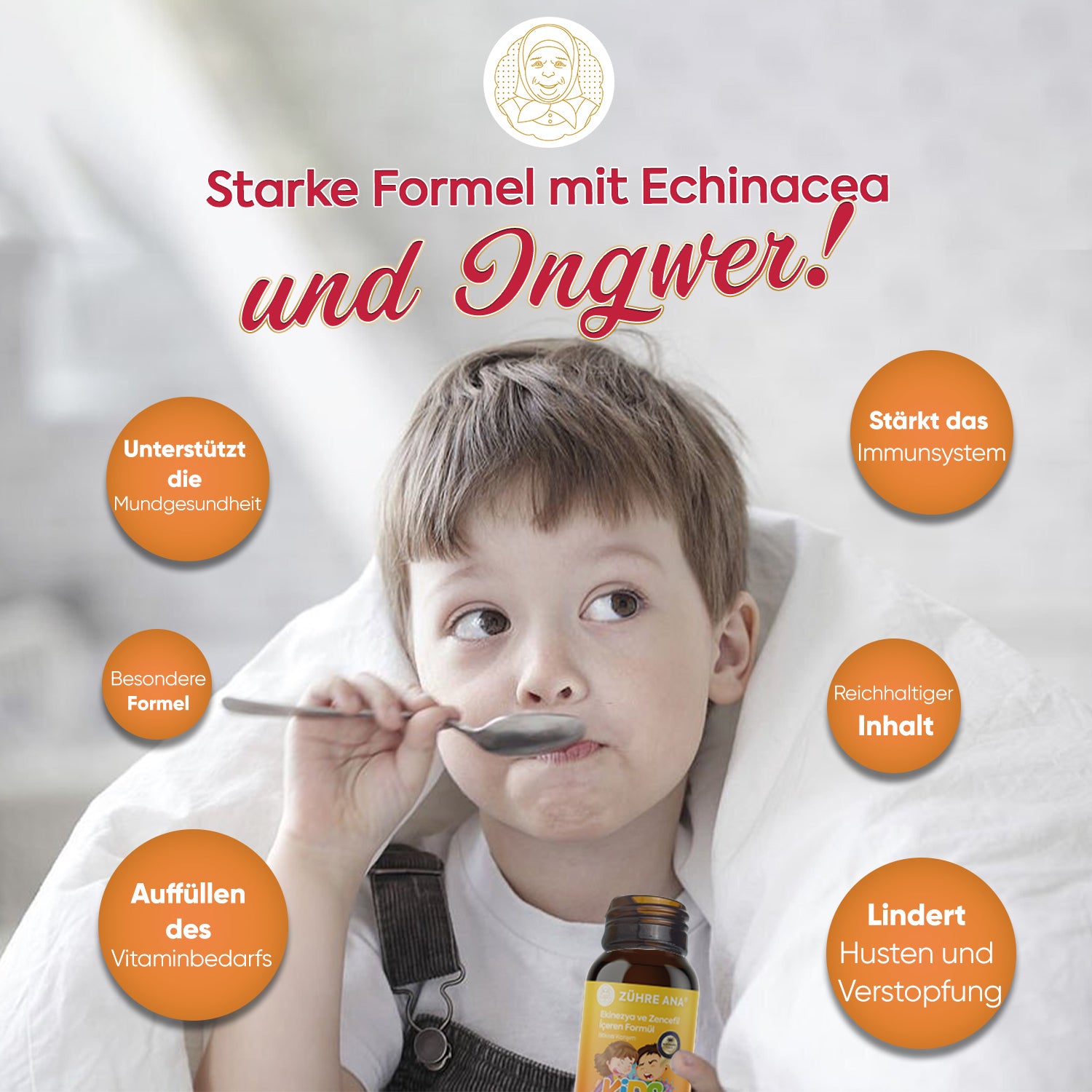 KİDS EKİNEZYA VE  ZENCEFİLLİ ÖKSÜRÜK  ŞURUBU ZÜHRE ANA