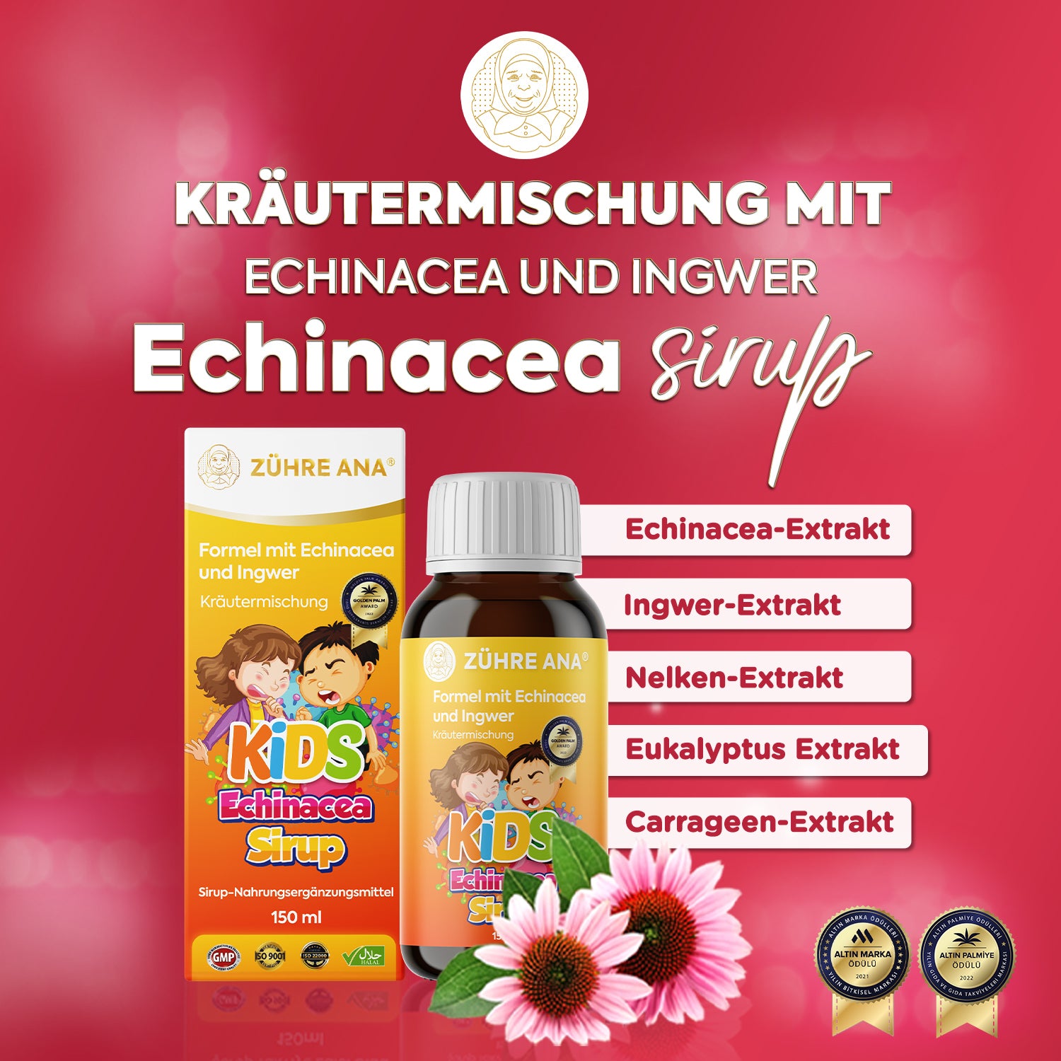 KİDS EKİNEZYA VE  ZENCEFİLLİ ÖKSÜRÜK  ŞURUBU ZÜHRE ANA