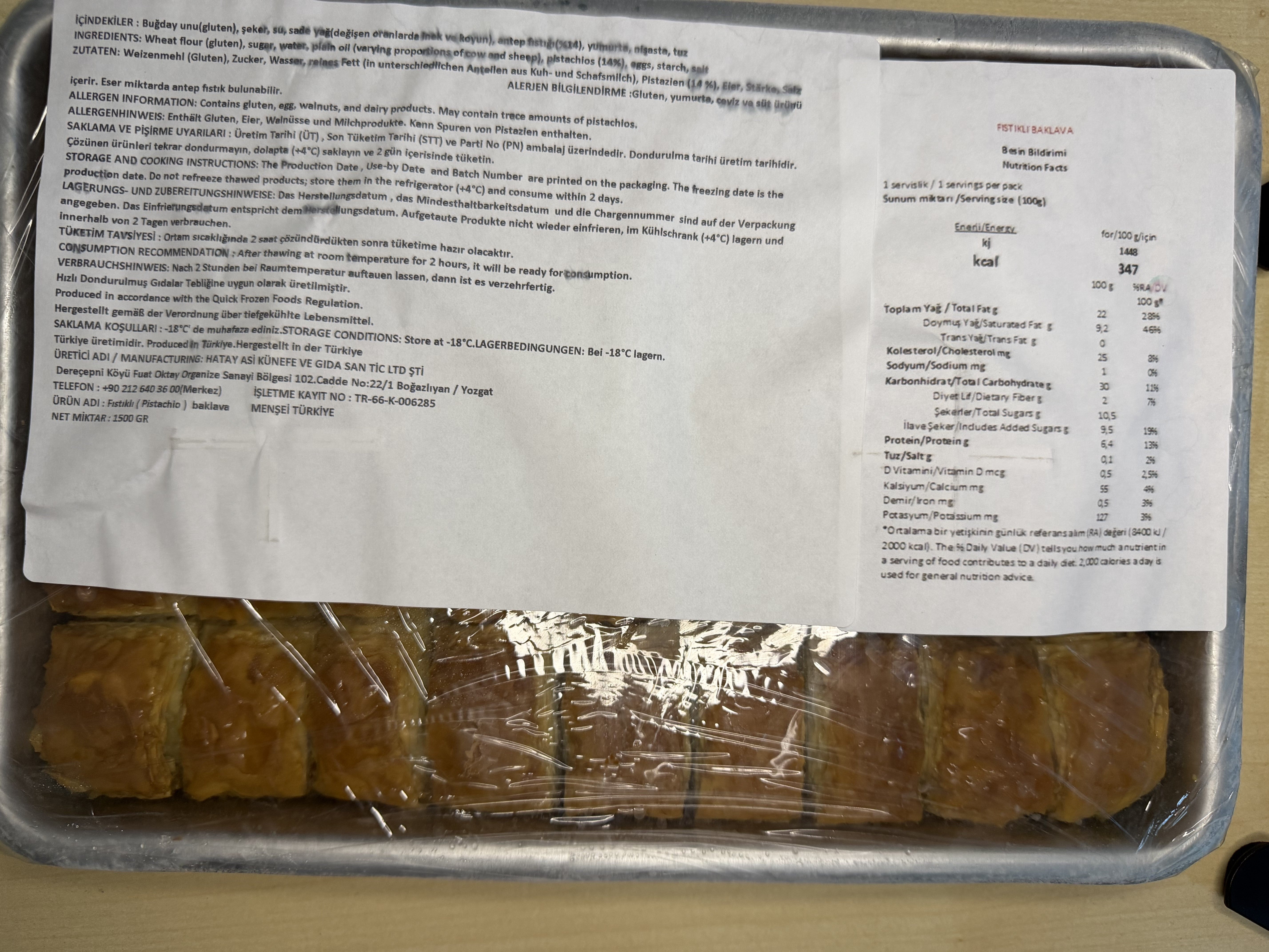 ASİ Tereyağlı Antep Fıstıklı Baklava (Baklava mit Butter und Antep Pistazien) 1500 g cerezland