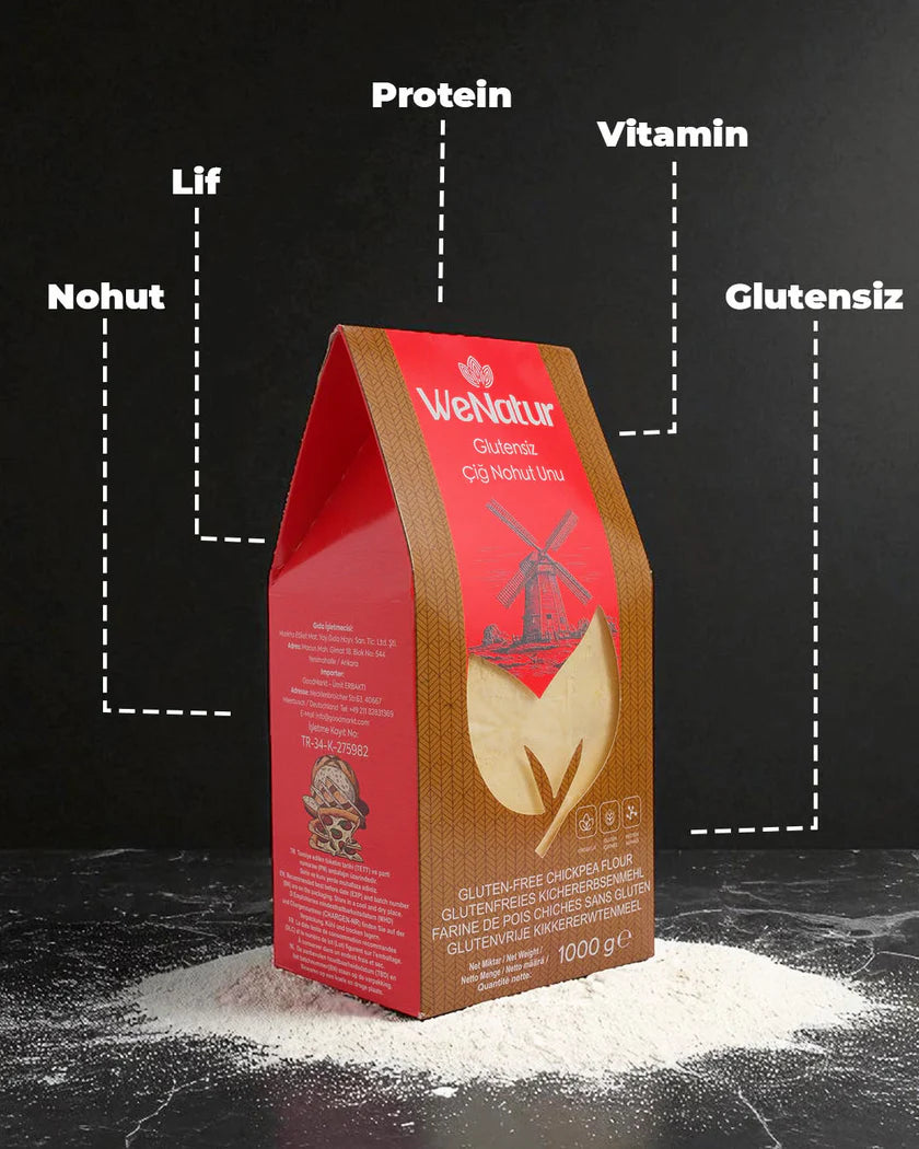 WeNatur Glutensiz Çiğ Nohut Unu (Glutenfreies Roh-Kichererbsenmehl) 1000 g cerezland
