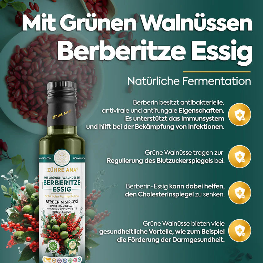 ZÜHRE ANA YEŞİL CEVİZLİ BERBERİN SİRKESİ (Berberine-Essig mit grünen Walnüssen) cerezland