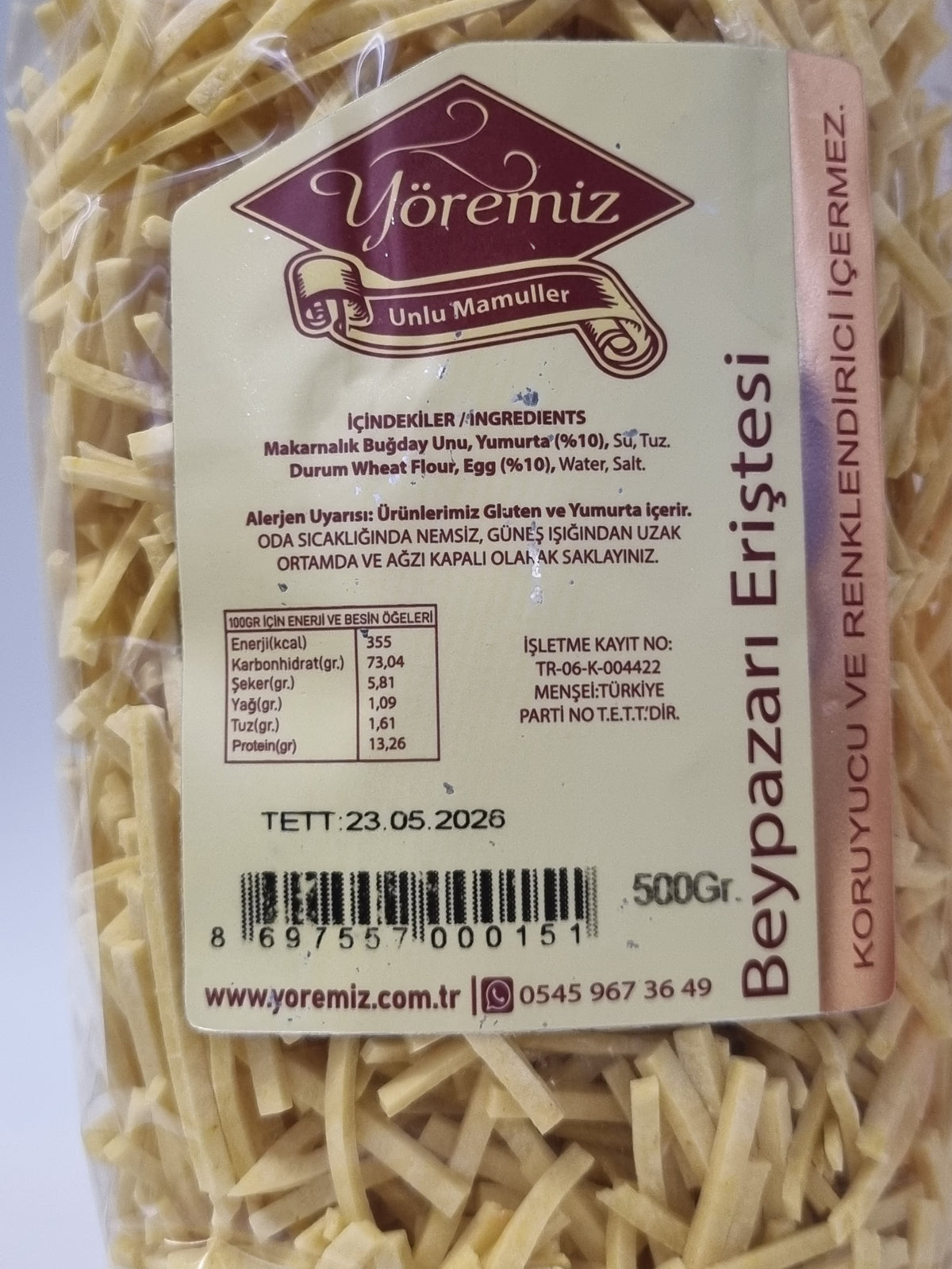 Yöremiz Beypazarı Eriştesi 500g (Hausgemachte Nudeln ohne Zusatzstoffe) cerezland