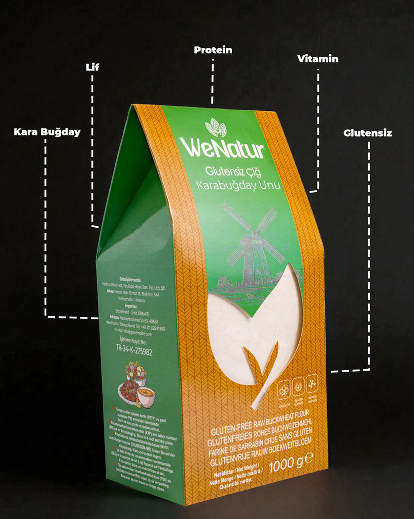 WeNatur Glutensiz Çiğ Karabuğday Unu (Glutenfreies Roh-Buchweizenmehl) 1000 g cerezland