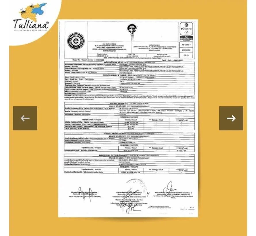 Tulliana Premium Polifloral (Çok Çiçekli) Organik Süzme Bitlis Balı 850g (Altın Bal Ödüllü)