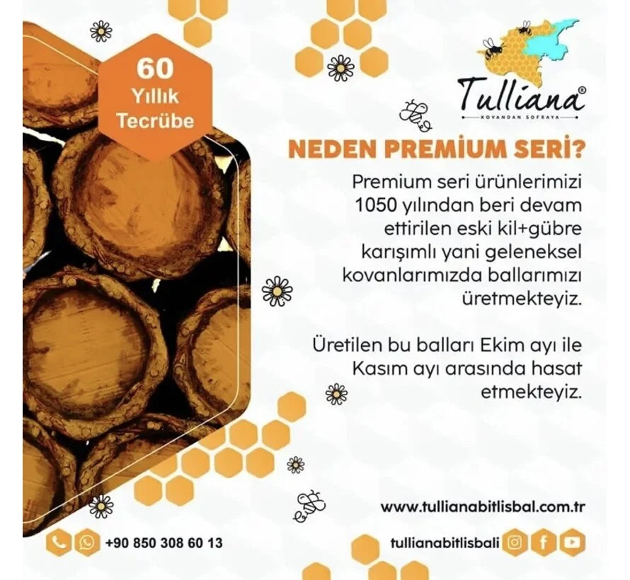 Tulliana Premium Polifloral (Çok Çiçekli) Organik Süzme Bitlis Balı 850g (Altın Bal Ödüllü)