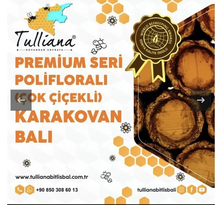 Tulliana Premium Polifloral (Çok Çiçekli) Organik Süzme Bitlis Balı 850g (Altın Bal Ödüllü)