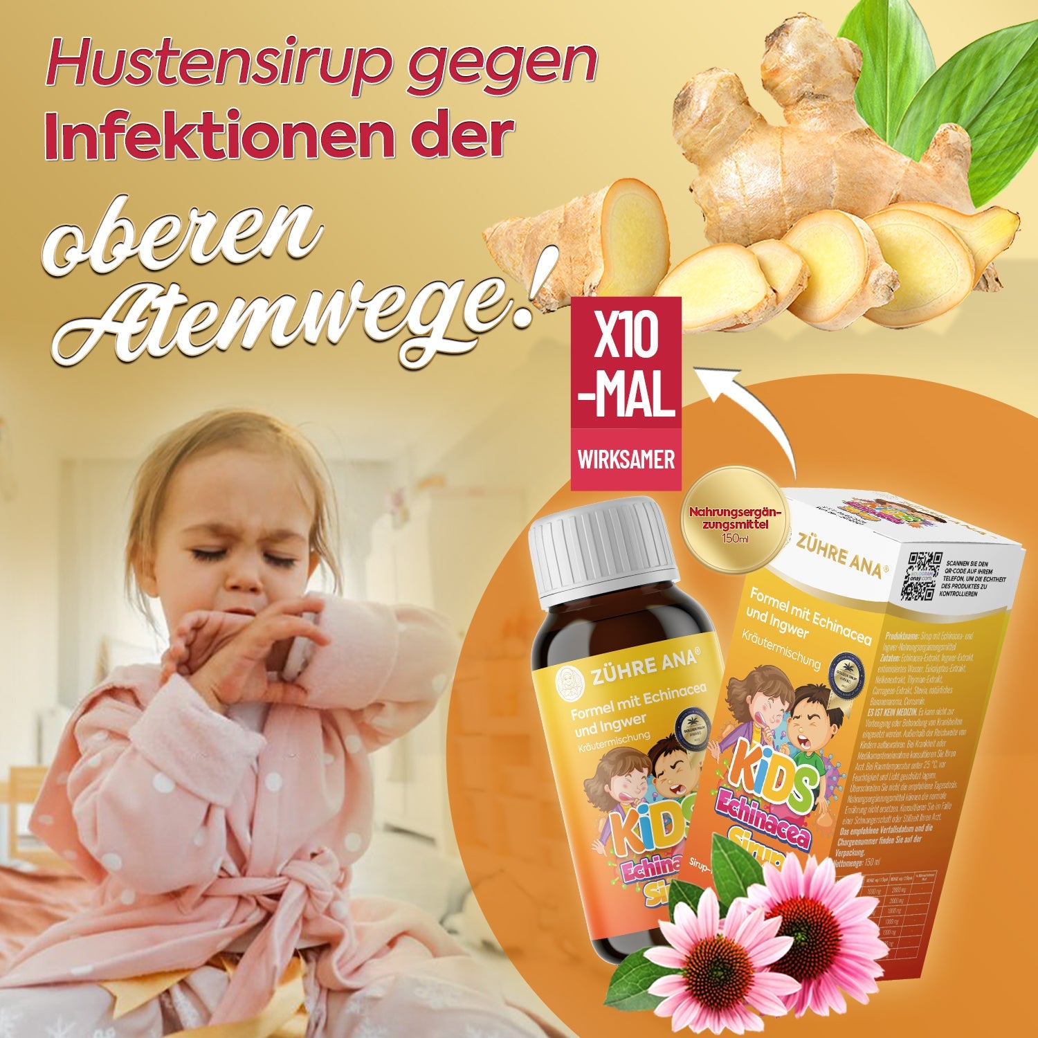 ZÜHRE ANA KİDS EKİNEZYA VE ZENCEFİLLİ ÖKSÜRÜK ŞURUBU (Kids Echinacea-Ingwer-Hustensaft) cerezland
