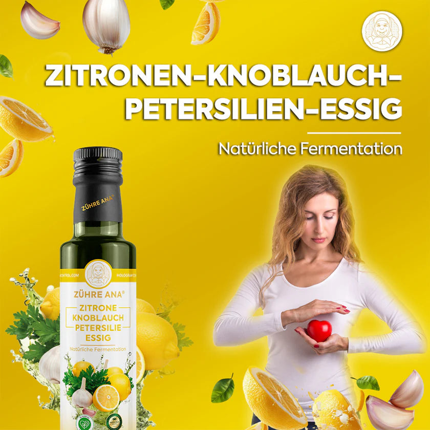 fermentierter essig mit zitrone knoblauch und petersilie