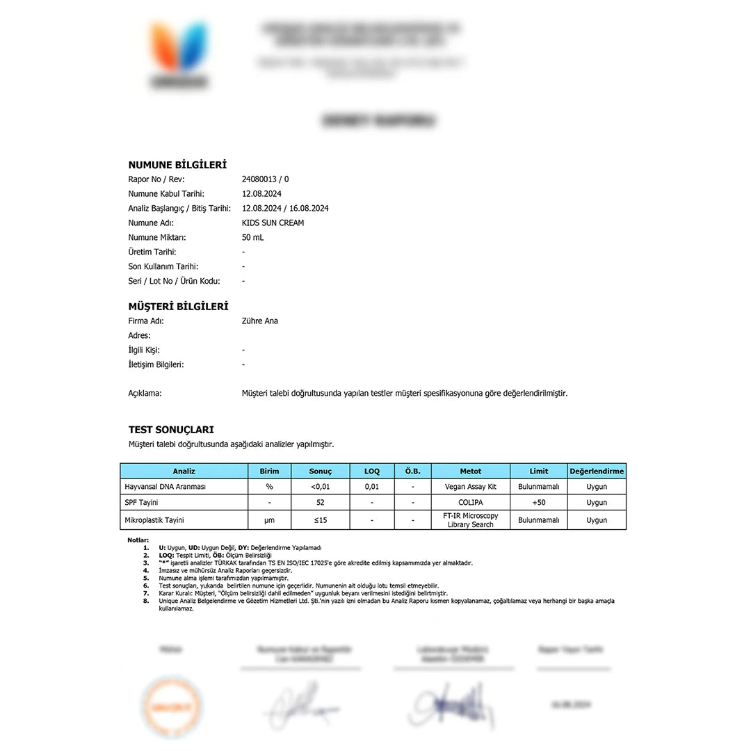 ZÜHRE ANA KİDS GÜNEŞ KREMİ SPF 50+ UVA/UVB (Kids Sonnencreme LSF 50+ UVA/UVB)