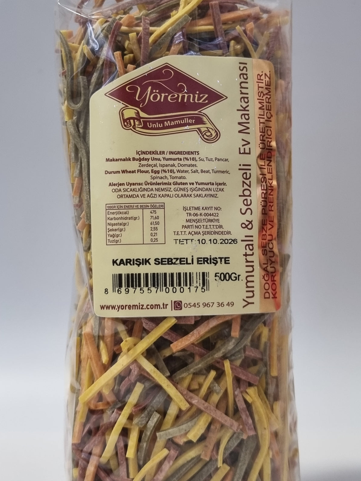 Yöremiz Yumurtalı & Sebzeli Erişte 500g (Hausgemachte Eier- und Gemüsenudeln ohne Zusatzstoffe) cerezland