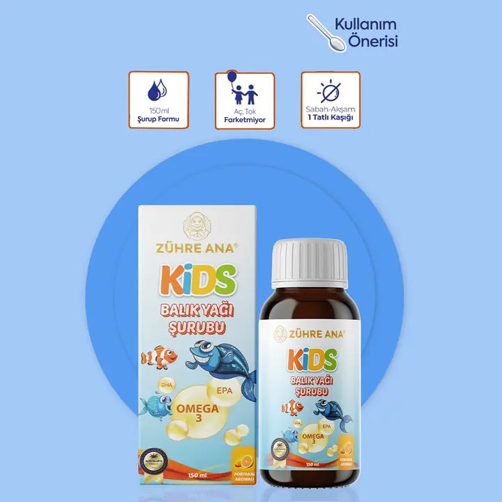 ZÜHRE ANA KIDS OMEGA-3 – PORTAKALLI BALIK YAĞI ŞURUBU (Kids Omega-3-Orangen-Fischölsirup) cerezland