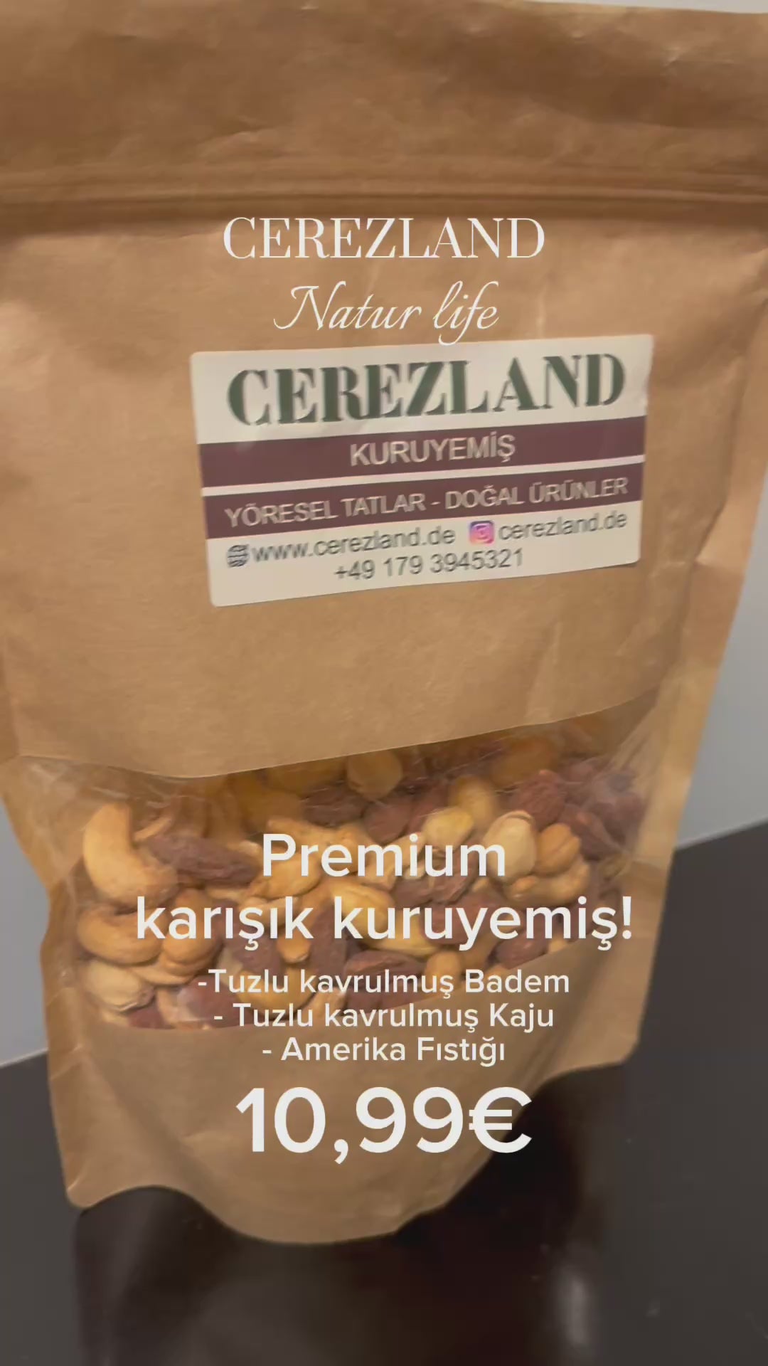 Video laden: Premium Karışık Kuruyemiş(Amerika fıstığı-Kaju- Badem) 800g