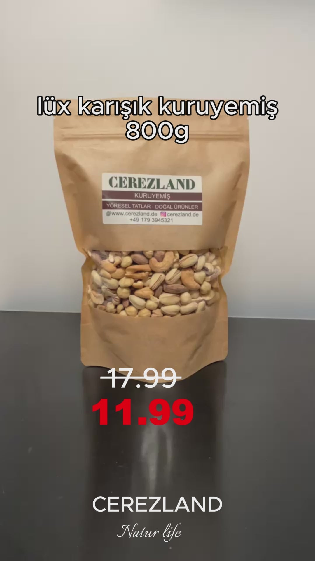 Video laden: Lüks Karışık Kuruyemiş(Fıstık-Fındık-Kaju- Badem) 800g