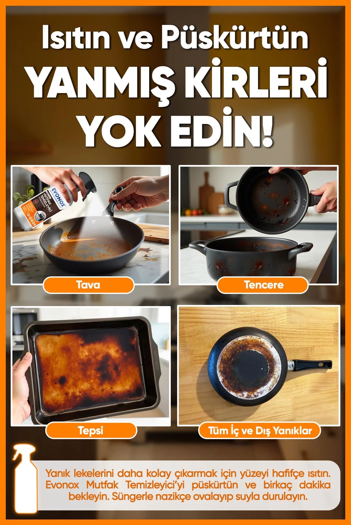 Evonox Clean Ultra Güçlü Mutfak Yüzey Temizleyici ve Yağ Sökücü Limon Kokulu Sprey ( Ultra Starker Küchenreiniger & Fettlöser – Zitronenduft ) 750 ml