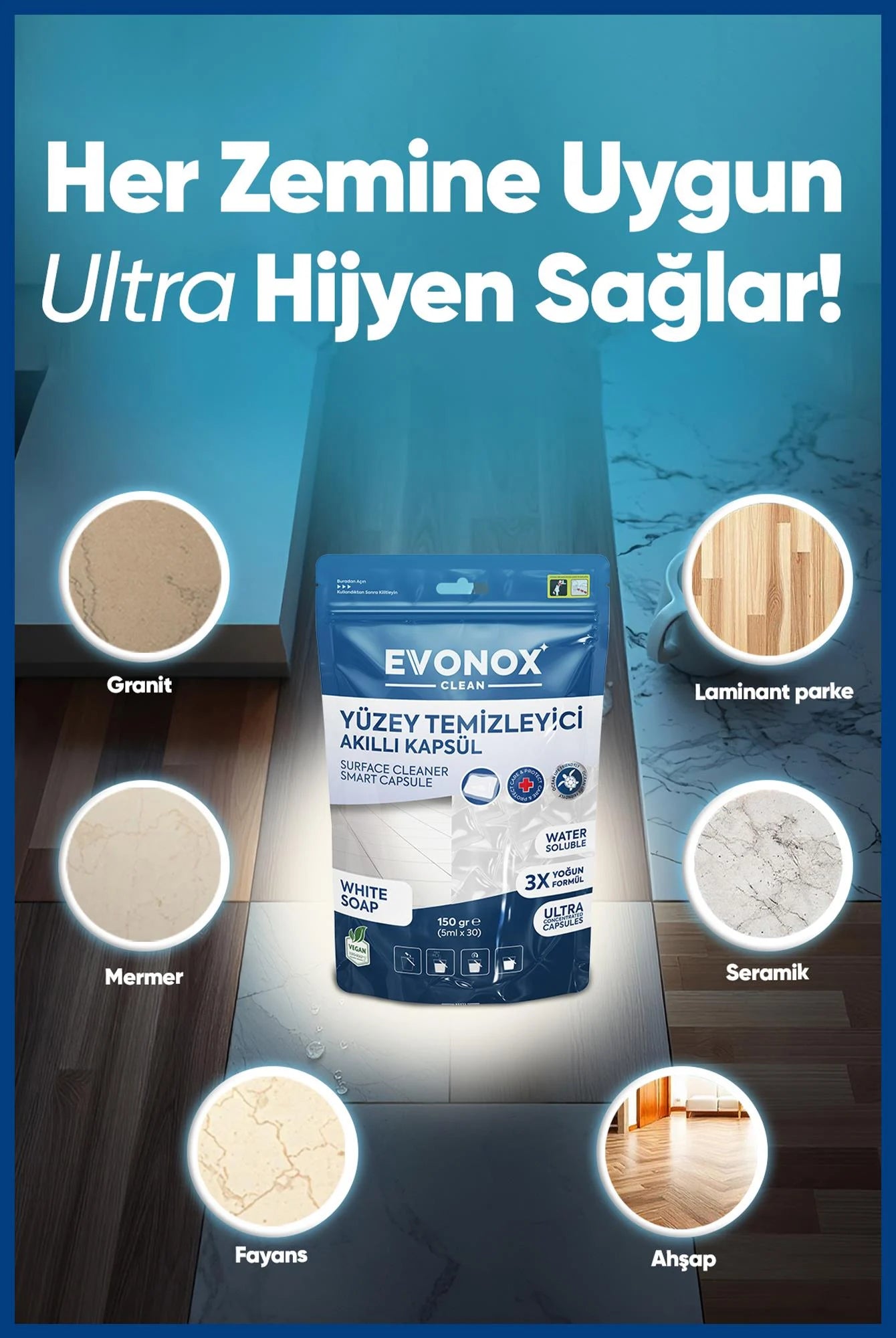 Evonox Clean Yüzey Temizleyici Akıllı Kapsül Beyaz Sabun Kokulu (Intelligente Reinigungskapsel – Weißseife)