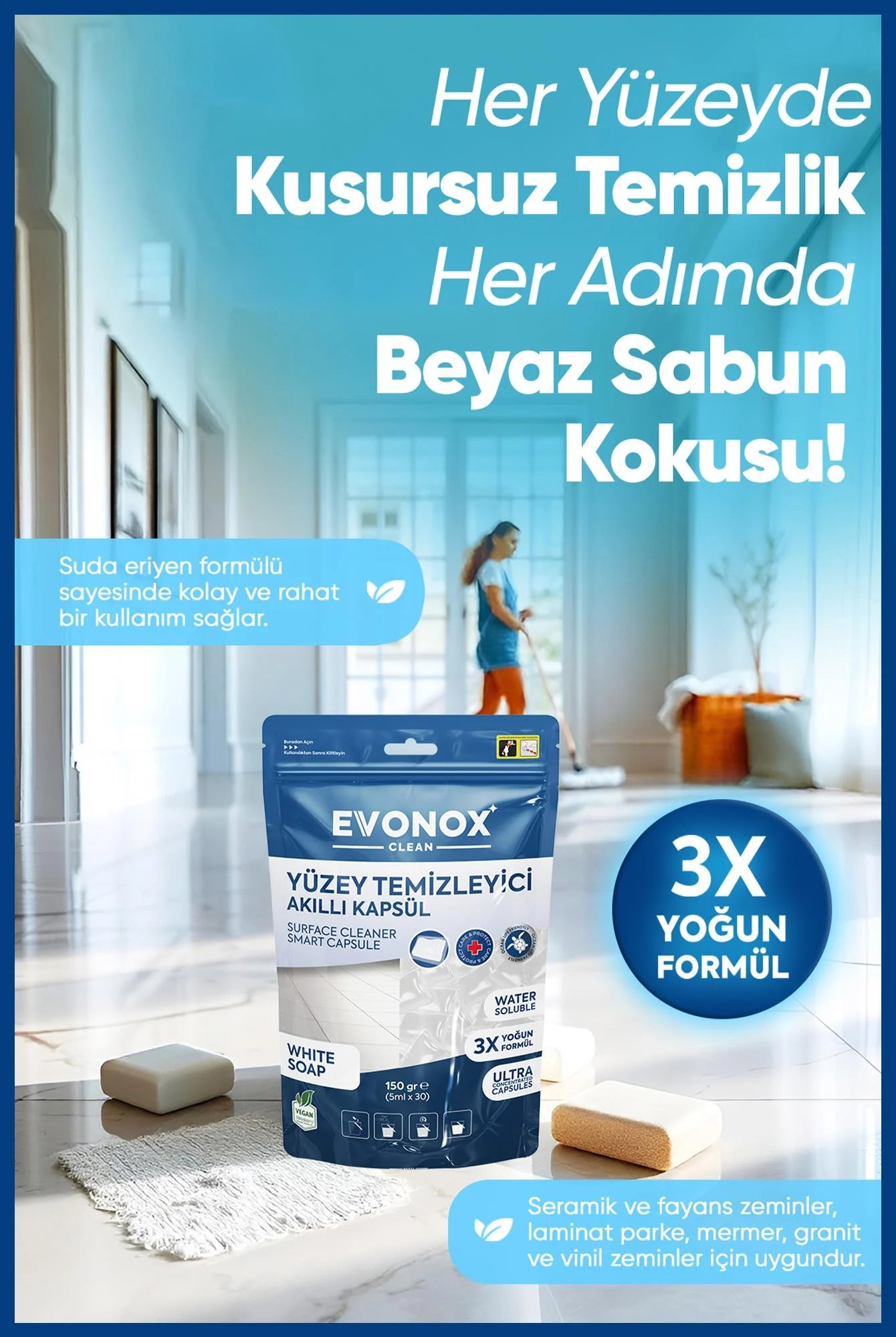 Evonox Clean Yüzey Temizleyici Akıllı Kapsül Beyaz Sabun Kokulu (Intelligente Reinigungskapsel – Weißseife)