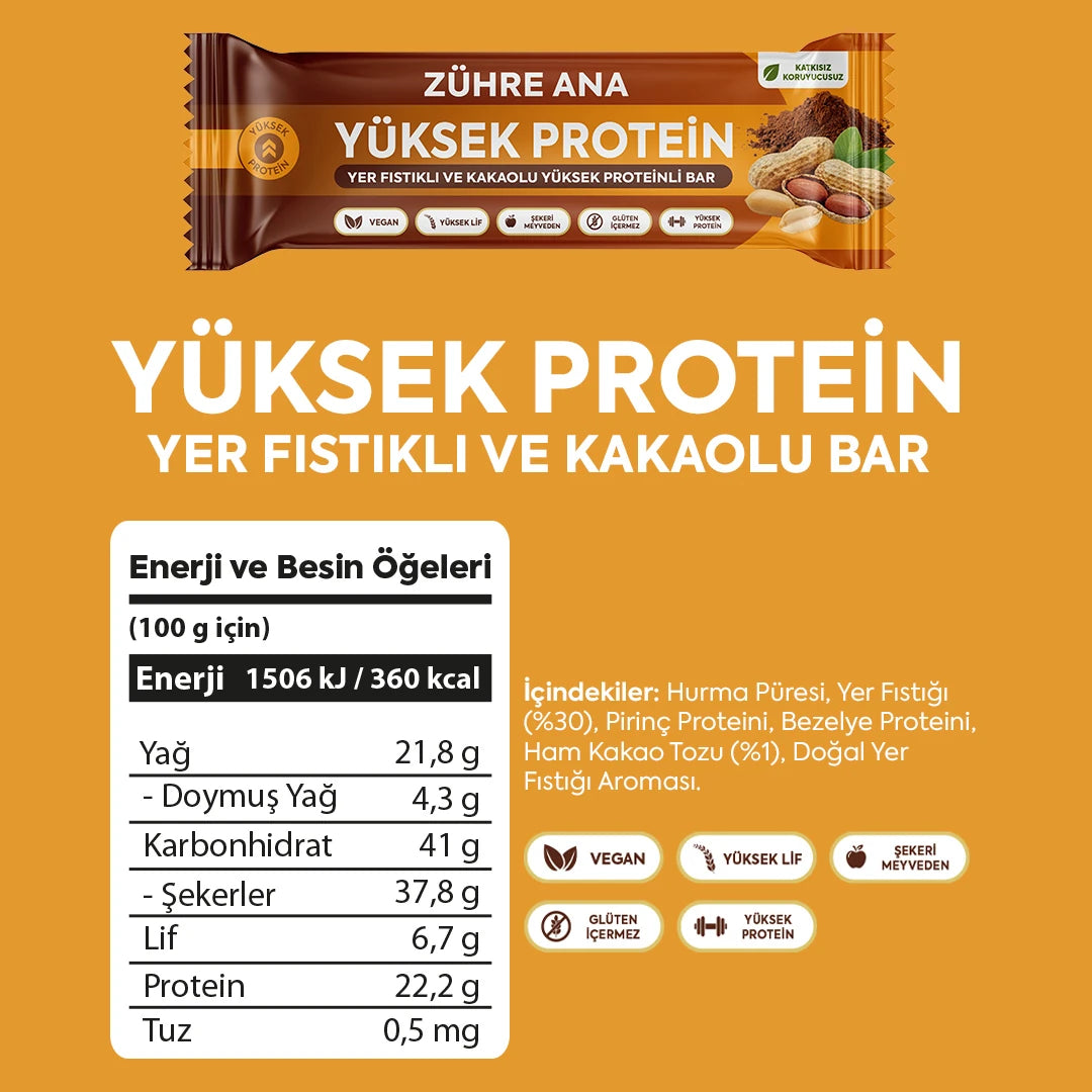 zühre ana yer fıstıklı ve kakaolu yüksek proteinli bar